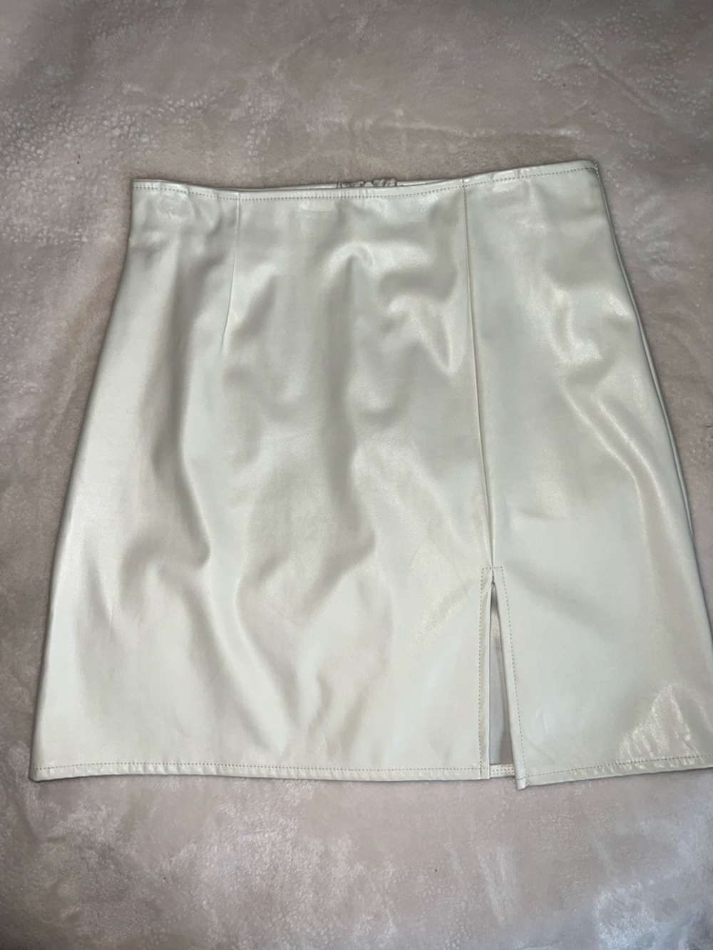 Windsor Cream Faux Leather Mini Skirt with Front Slit